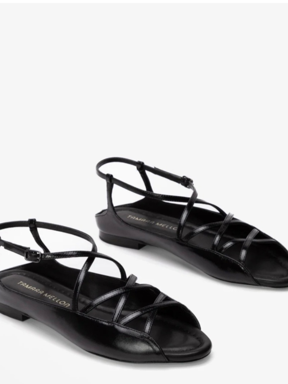 Tamara mellon black strappy flat sandals